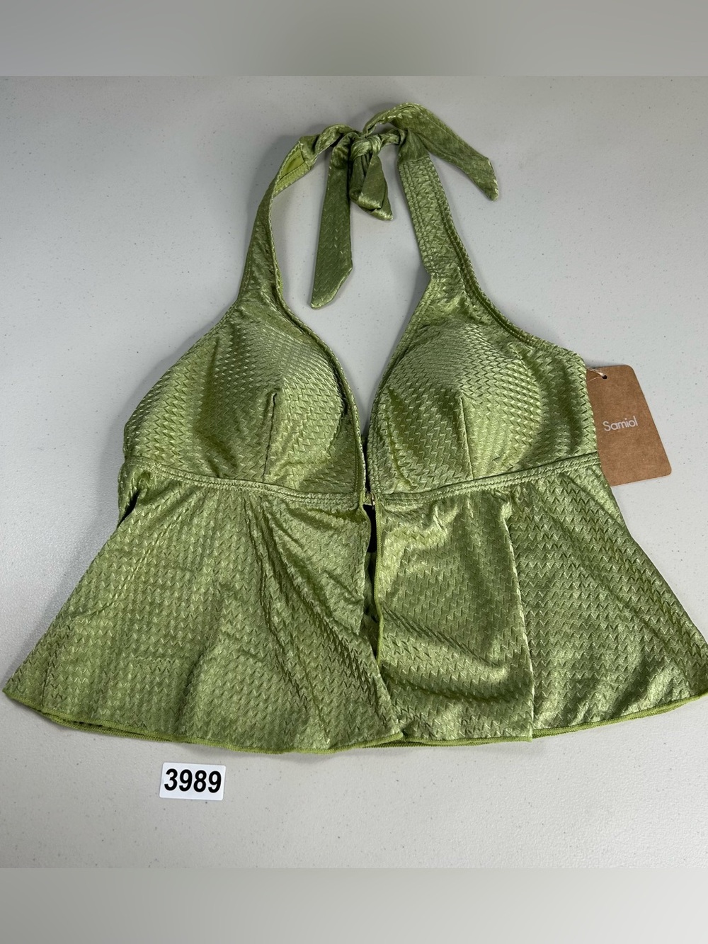 Samiol Green Textured Halter Tankini Top Medium New